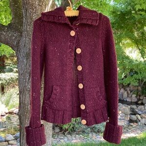 Abercrombie & Fitch Maroon Knit Button-Front Cardigan